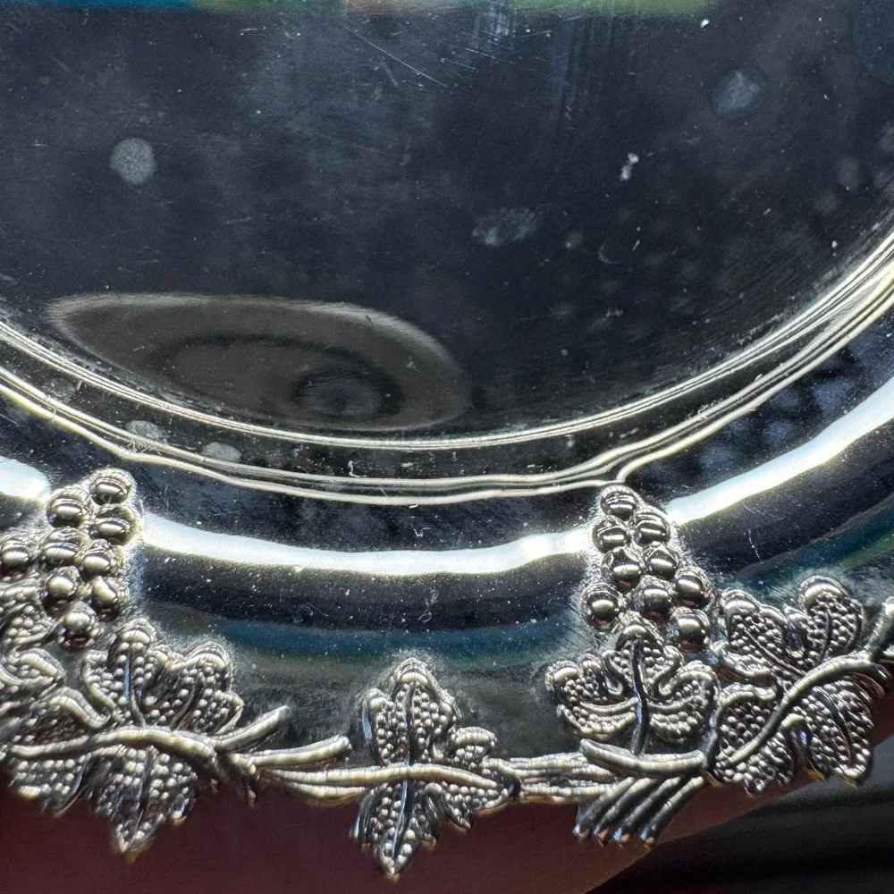 Vintage Silver Plate Grape Leaf Coasters Set of 8 Monogrammed GK Ornate Rim 4in